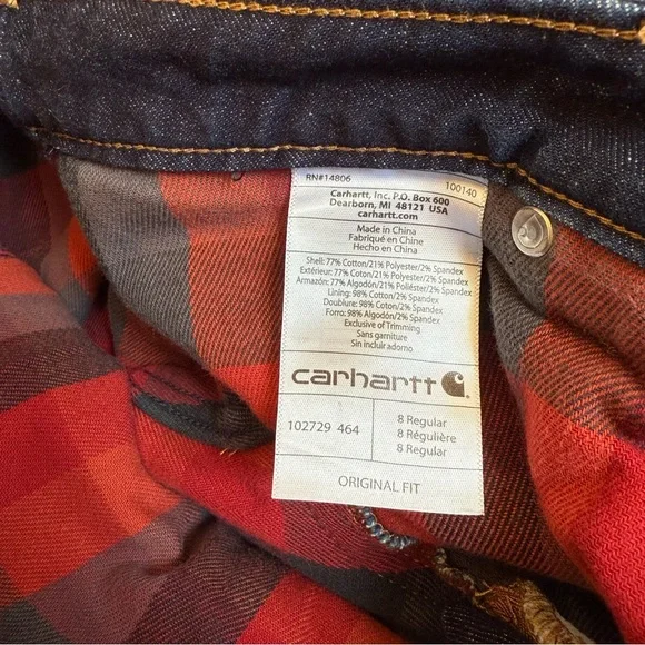 Carhartt Women’s Original Fit Flannel Lined Jeans Size 8 Straight Leg Dark Wash - Picture 4 of 11